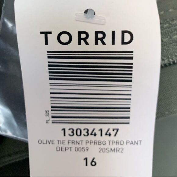 TORRID NEW Plus Size Olive Green Tie Front Paper-bag Tapered Pant. - Picture 16 of 16